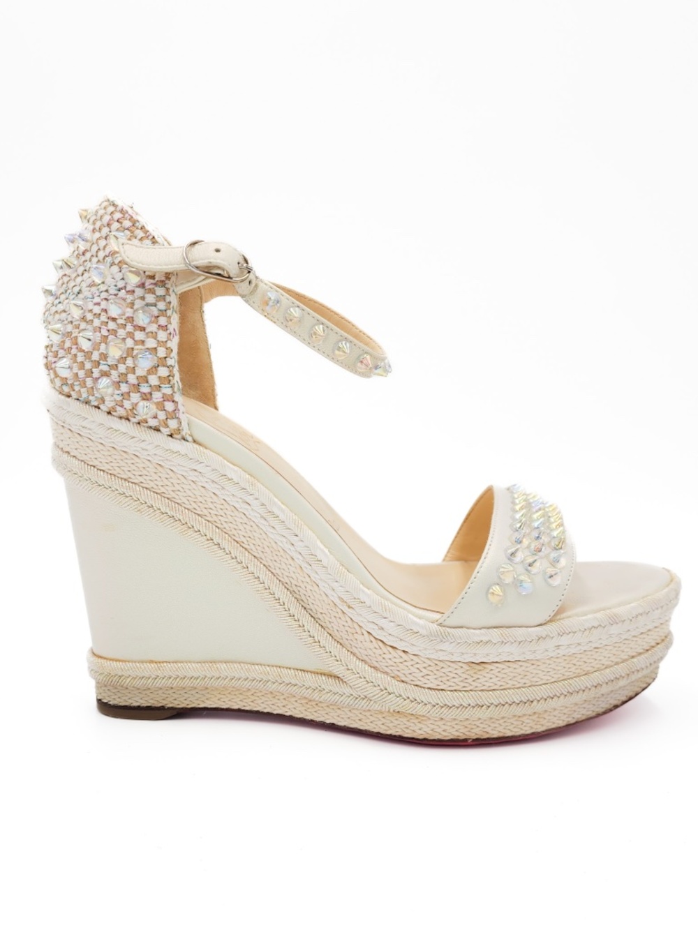 Christian Louboutin Mad Monica Studded Espadrille Platform Wedge Sandals EU 39